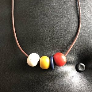 Clay bead and leather necklace